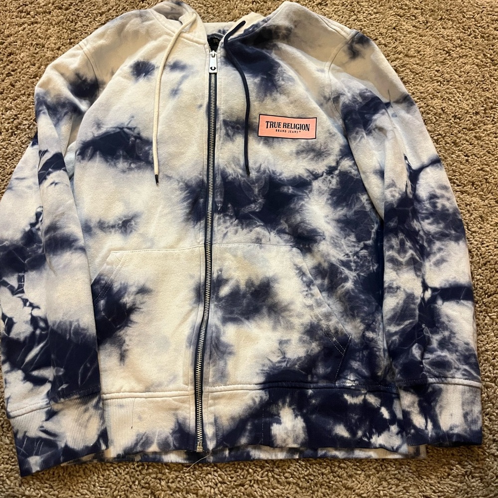 True Religion Blue and White Tie-Dye Sweatshirt